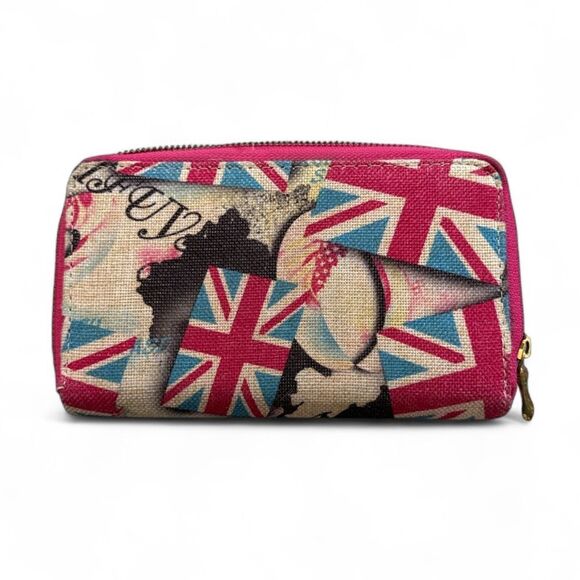 Pink Union Jack Graphic Zip Around Wallet with Card Slots & Coin Pouch - Picture 1 of 9